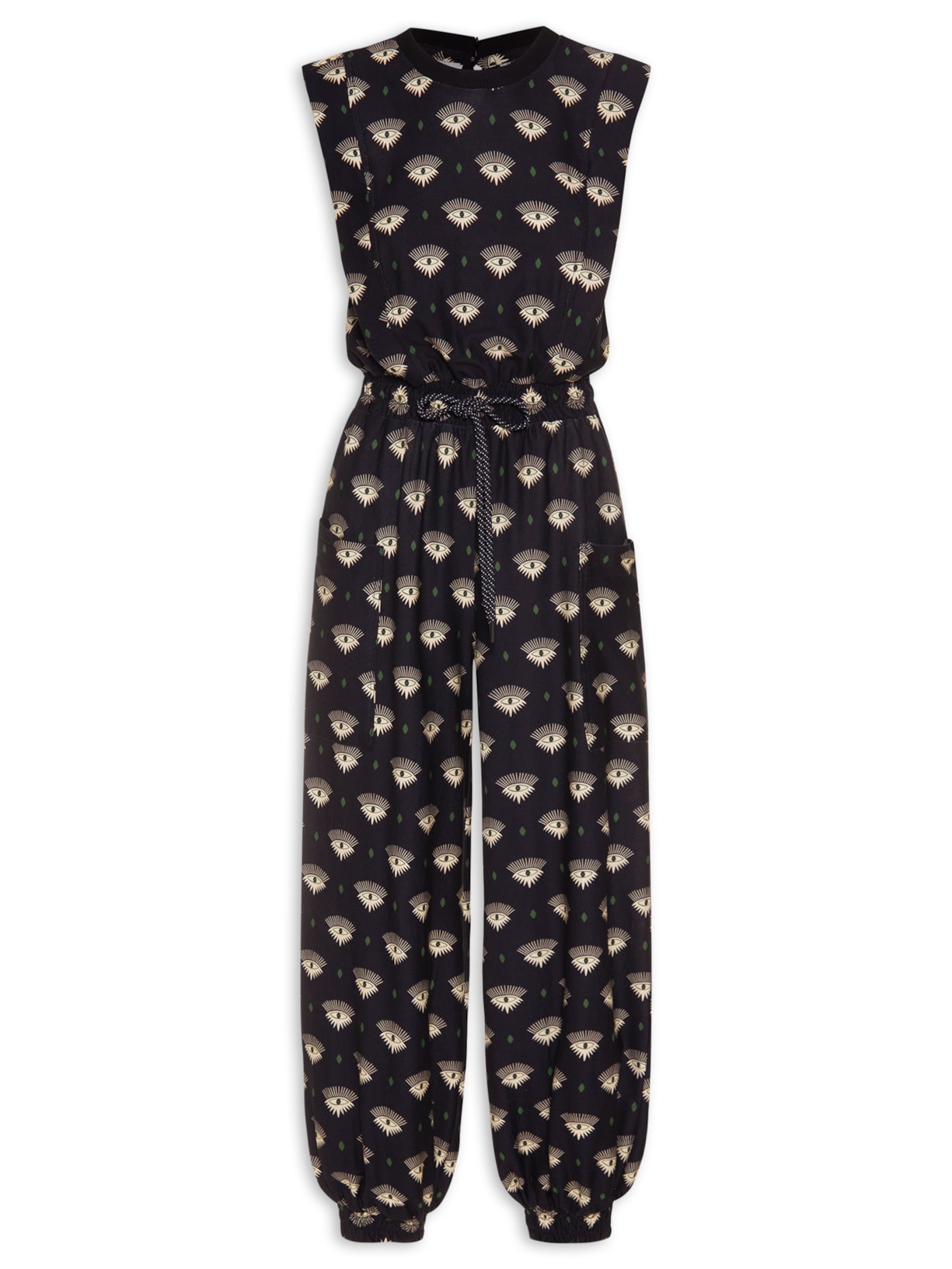 Macacão Feminino Bolso Lenço Astral - Preto