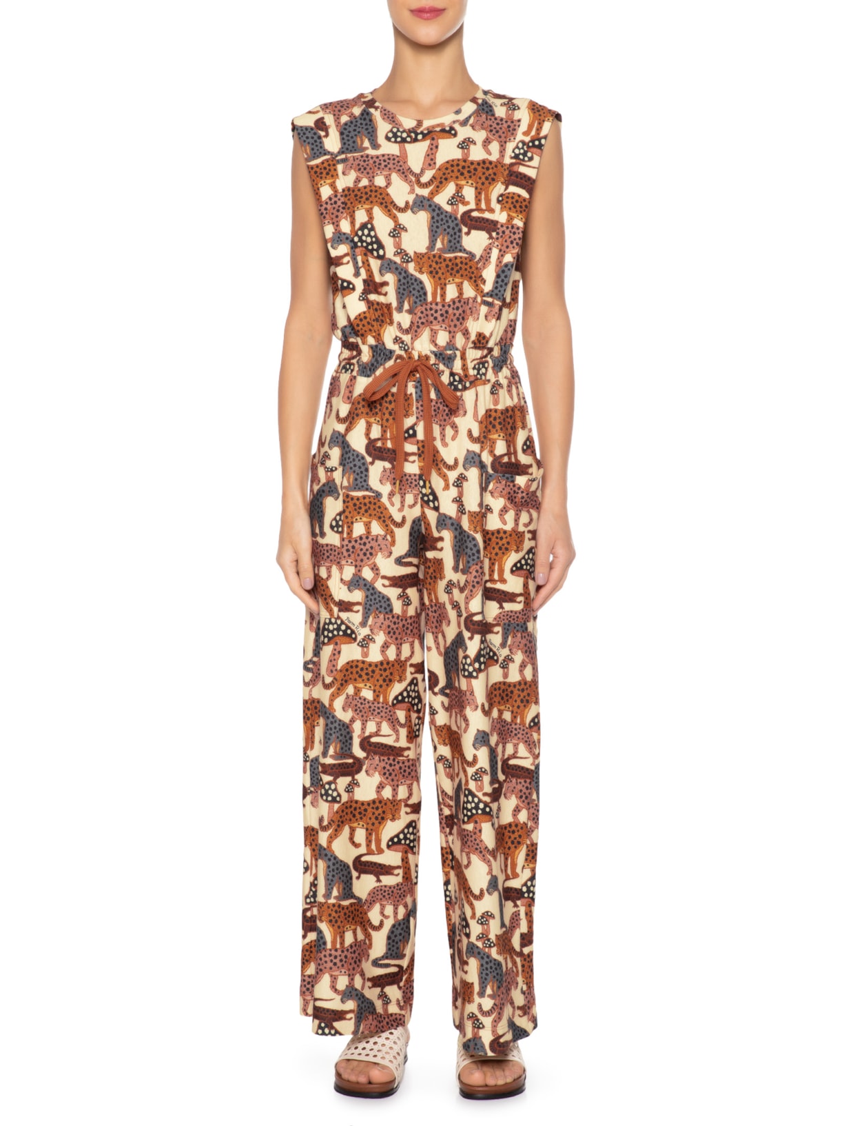 Macacão Feminino Bolso Selva De Poá Bege Farm