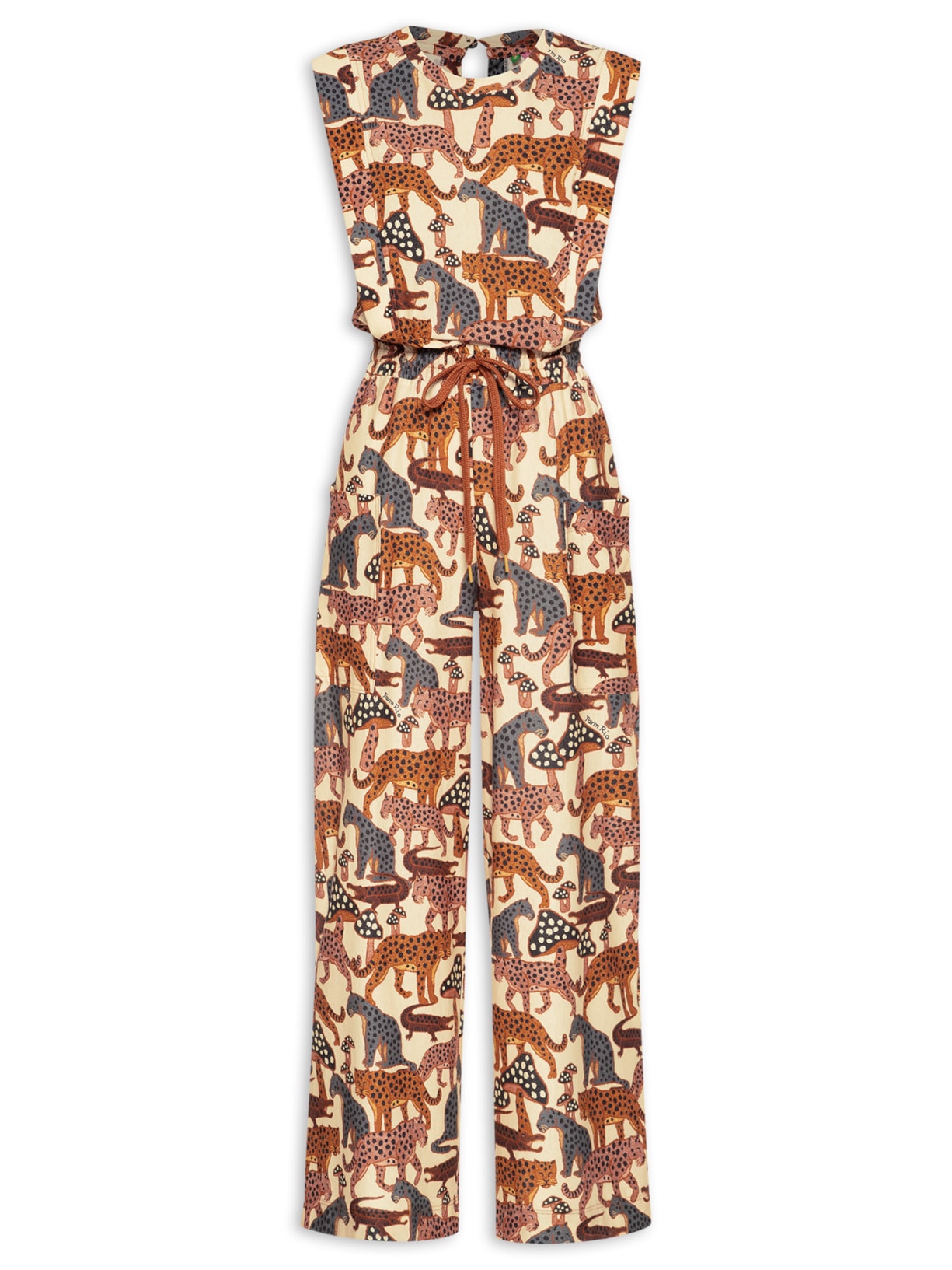 Macacão Feminino Bolso Selva De Poá Bege Farm