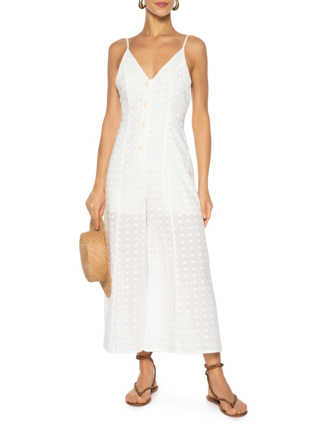 Macacão Feminino Bordado Amorgos Branco Maria Filó