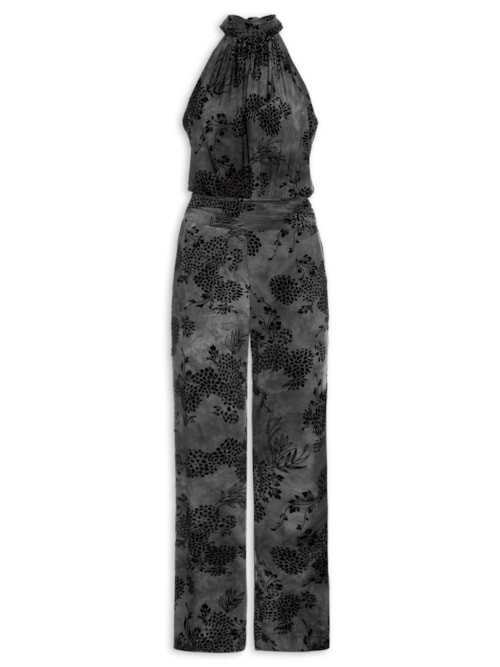 Macacão Feminino Bordado Com Decote Halter - Preto
