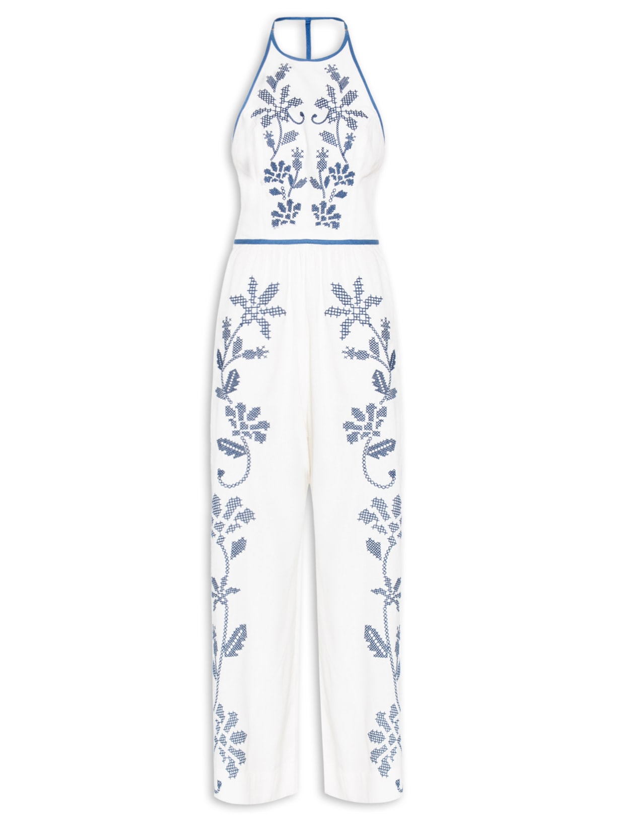 Macacão Feminino Bordado Cutwork Floral - Branco