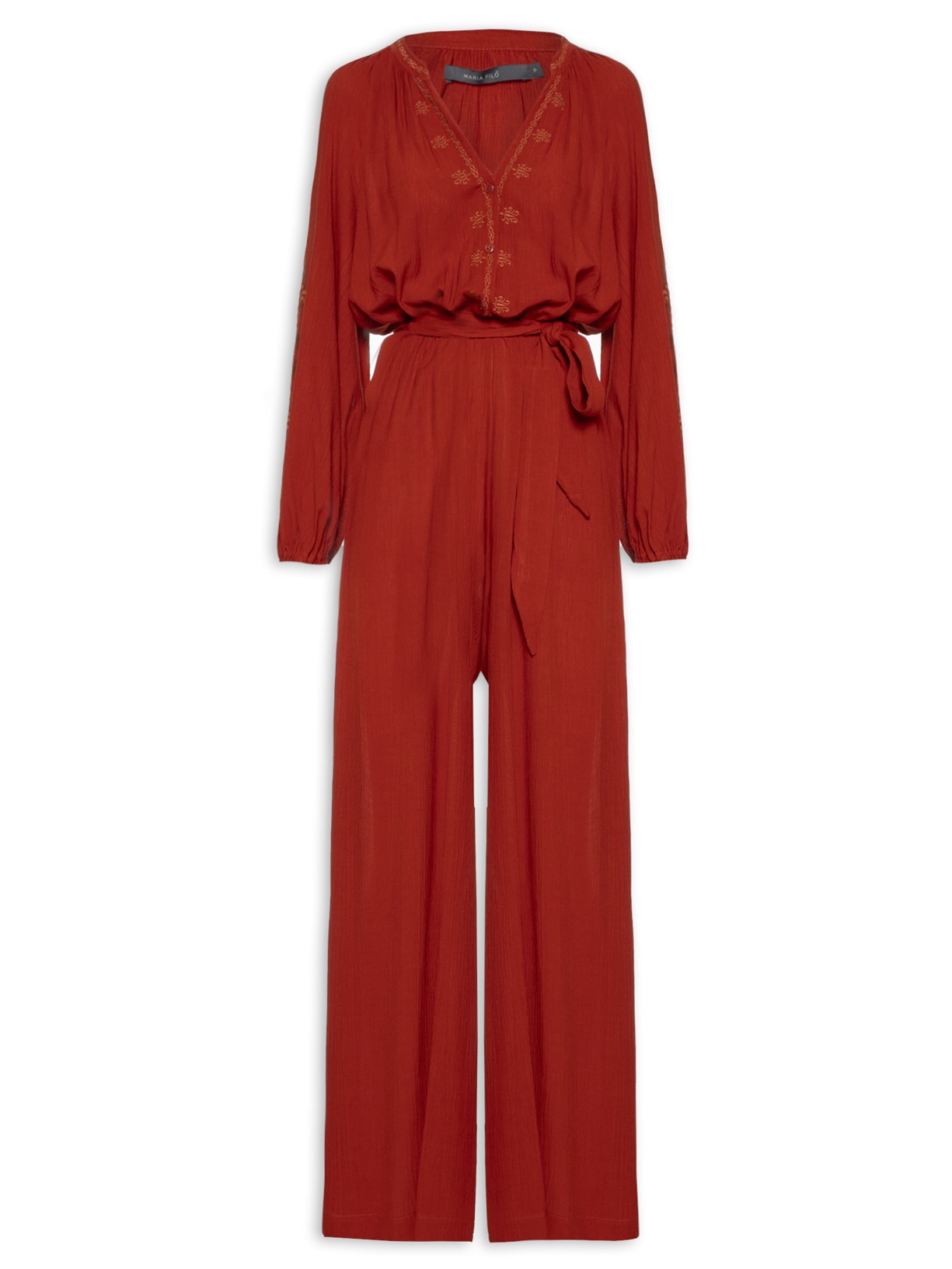Macacão Feminino Bordado Índia - Vermelho