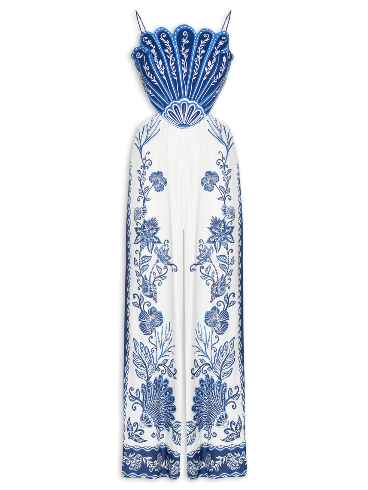 Macacão Feminino Bordado Jardim De Concha - Azul