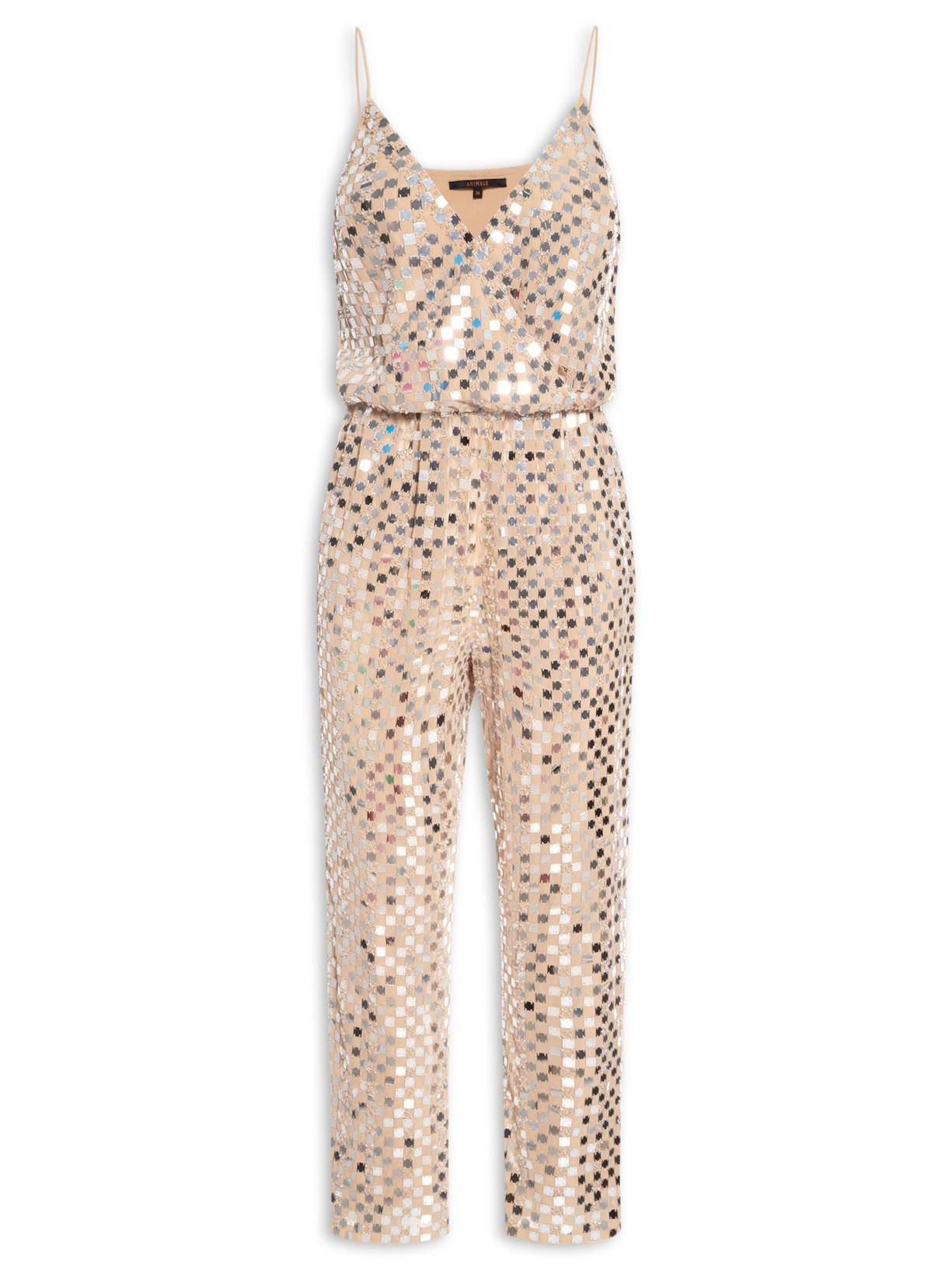 Macacão Feminino Bordados Espelhos - Bege