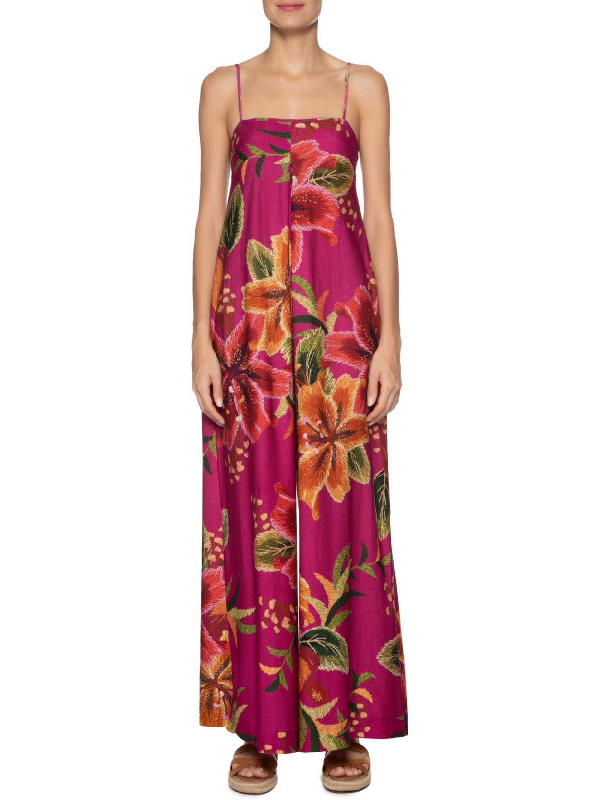 Macacão Feminino Bordando Flor Rosa Farm