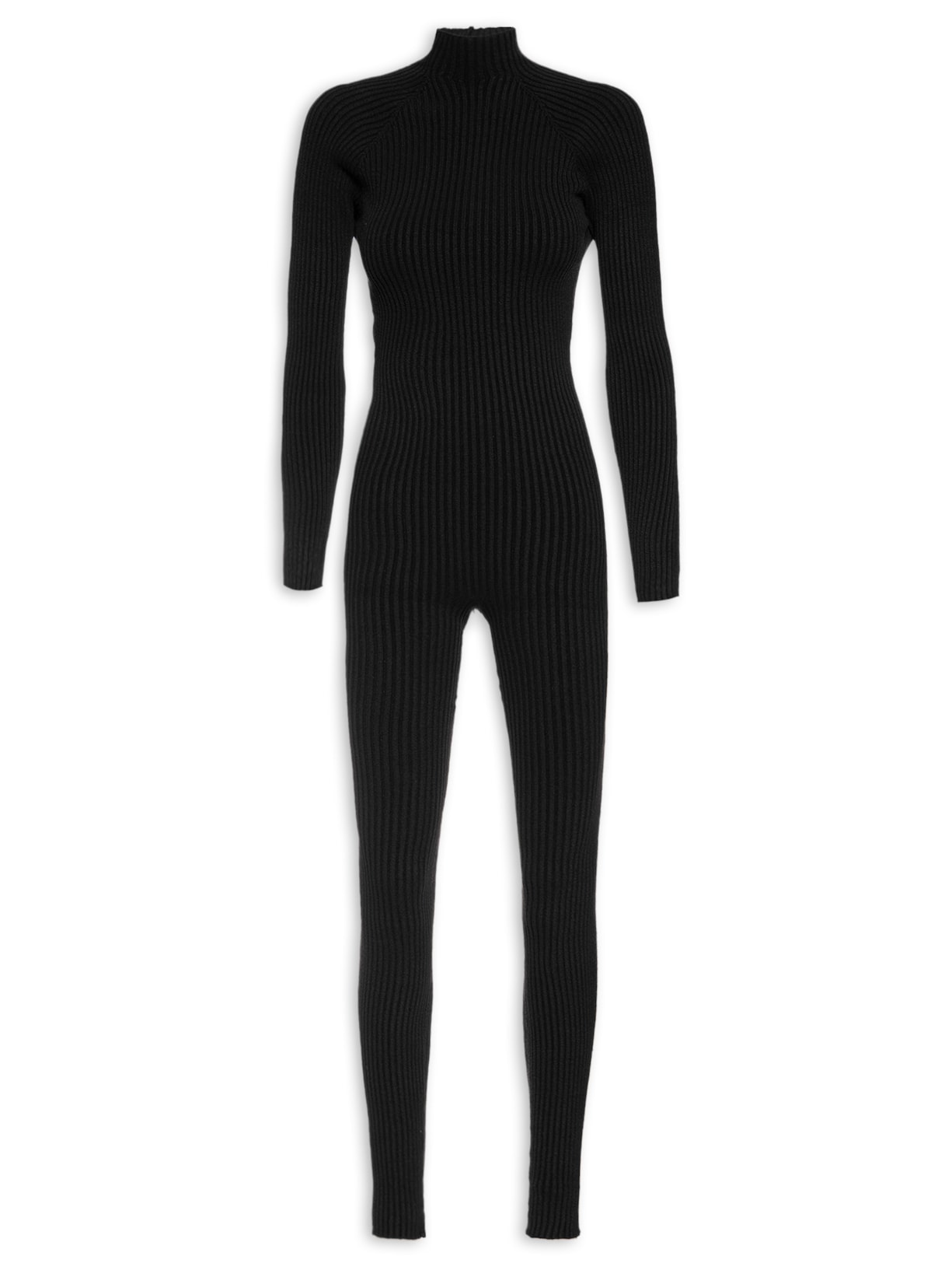 Macacão Feminino Canelado Manga Longa - Preto