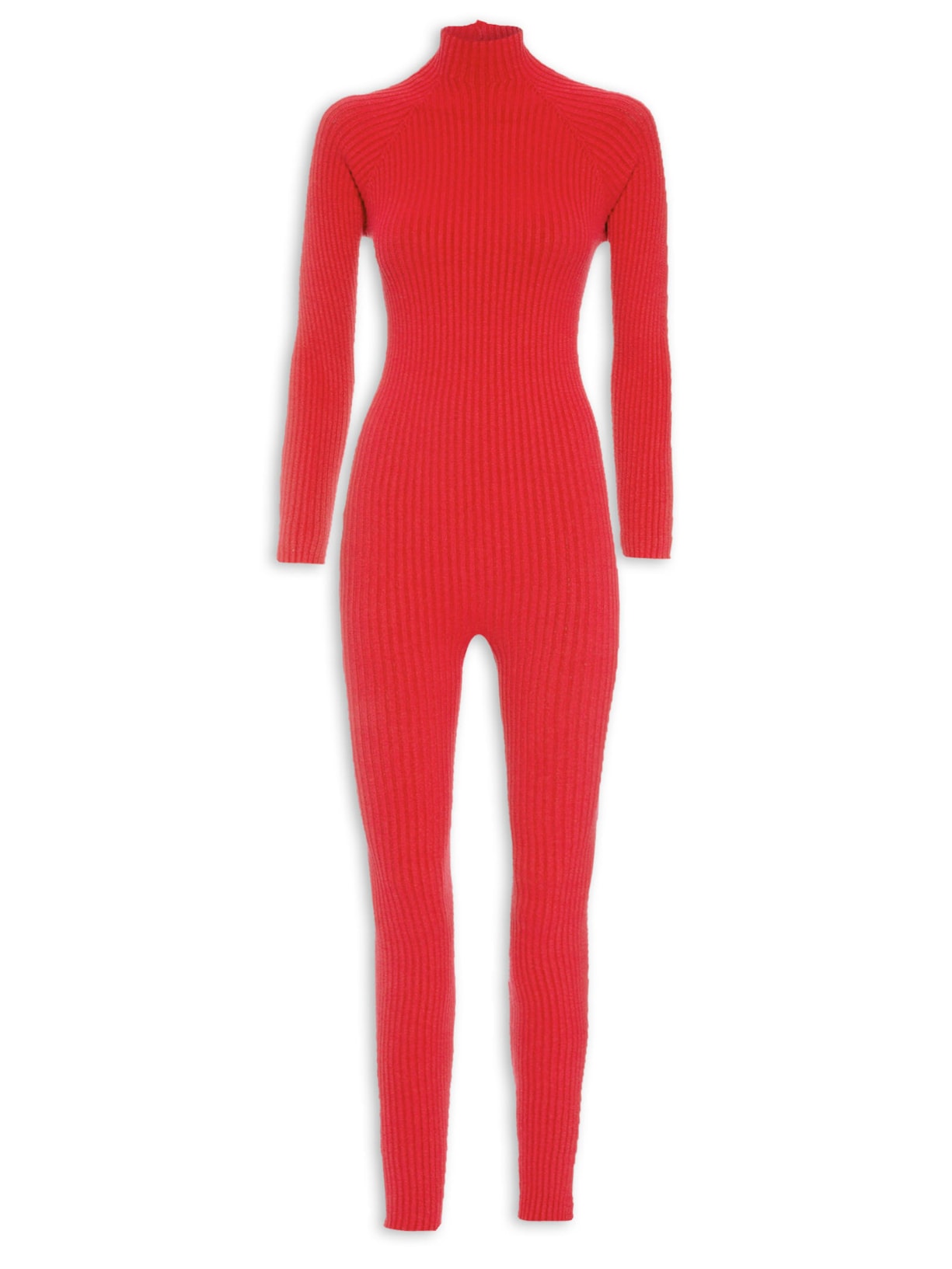 Macacão Feminino Canelado Manga Longa - Vermelho