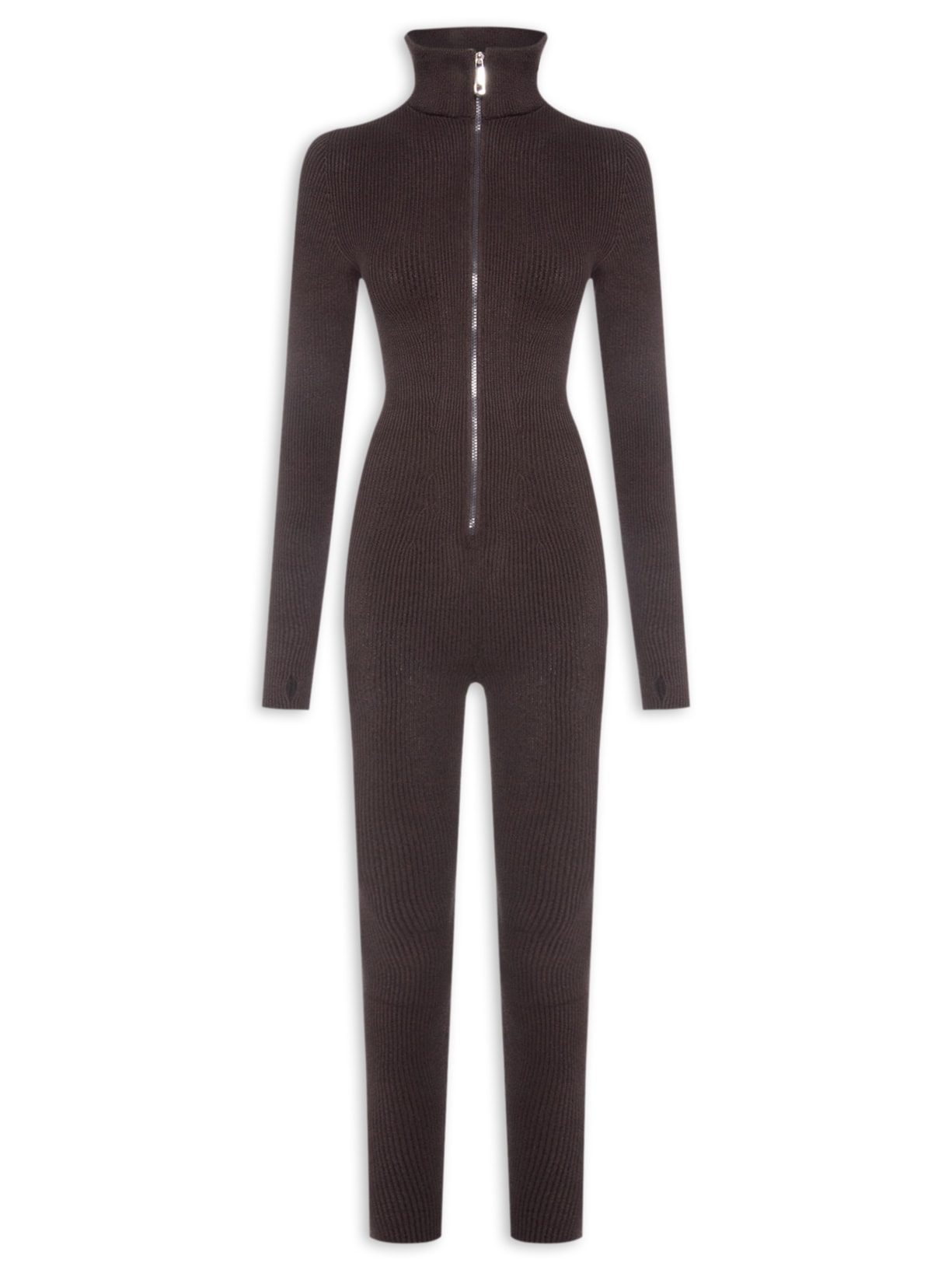 Macacão Feminino Canelado Sporty Marrom Anselmi