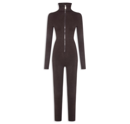 Macacão Feminino Canelado Sporty - Marrom