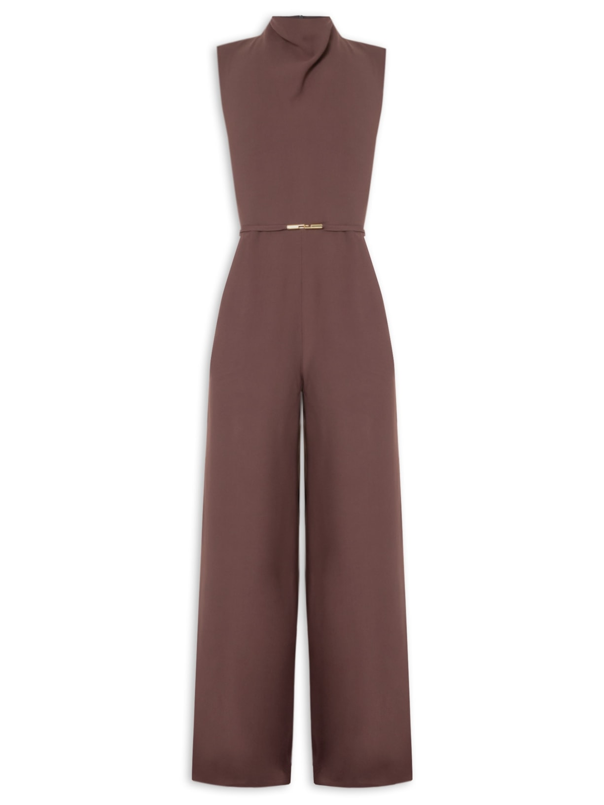 Macacão Feminino Com Calça Pantalona E Decote Degagê - Marrom