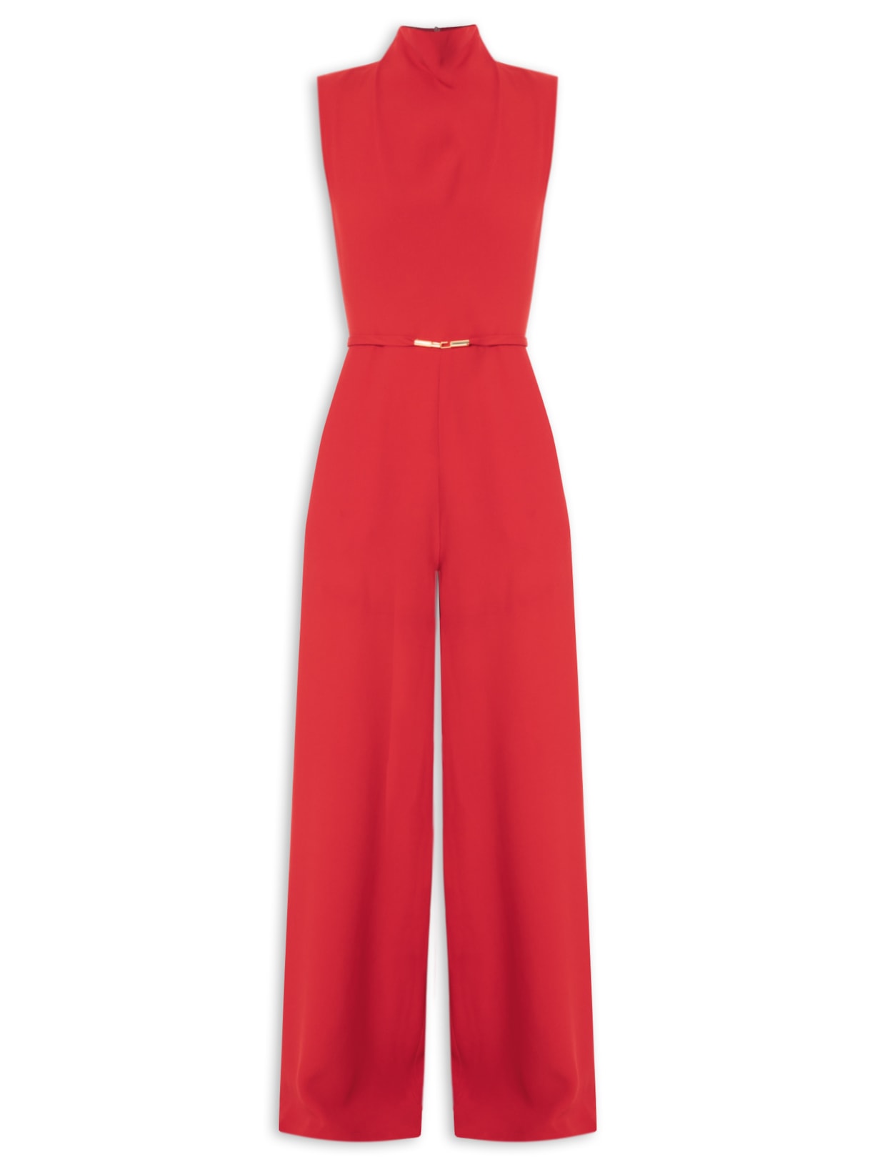 Macacão Feminino Com Calça Pantalona E Decote Degagê - Vermelho