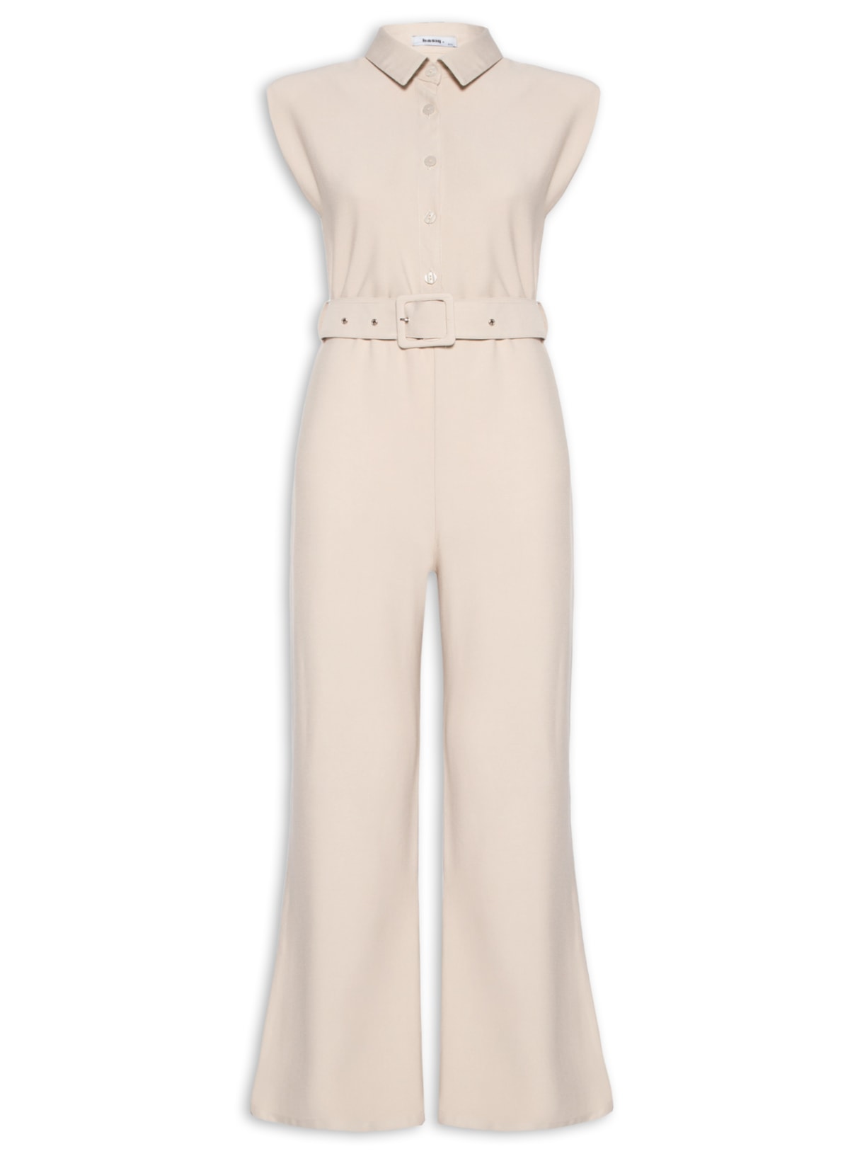 Macacão Feminino Com Cinto E Ombreiras - Bege