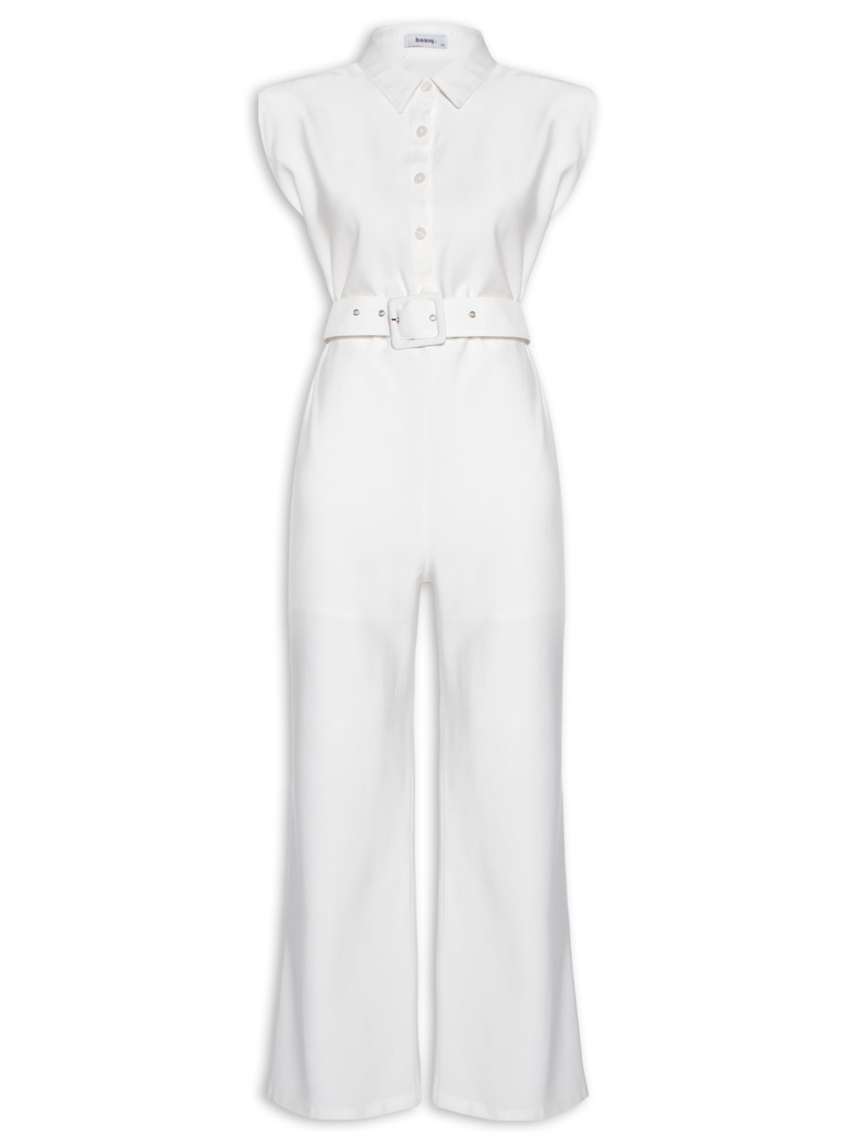 Macacão Feminino Com Cinto E Ombreiras - Off White