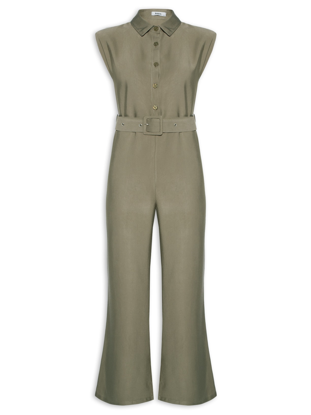 Macacão Feminino Com Cinto E Ombreiras - Verde