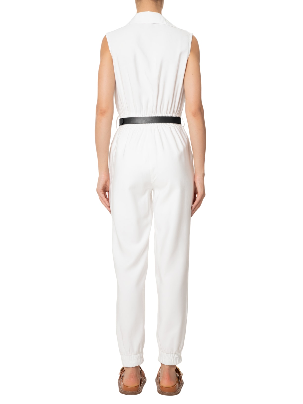 Macacão Feminino Com Cinto Jogger Off White Basiq