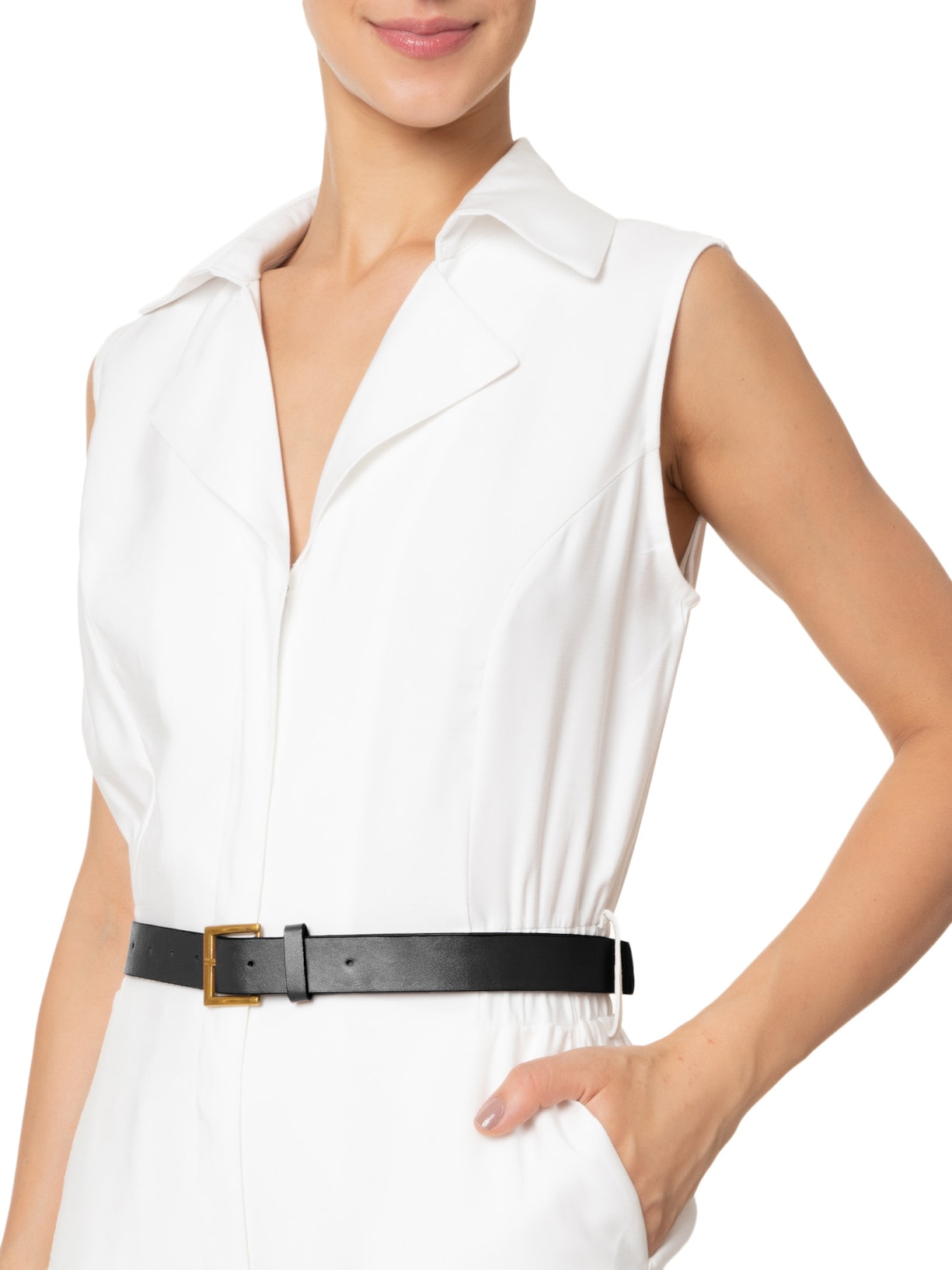 Macacão Feminino Com Cinto Jogger Off White Basiq