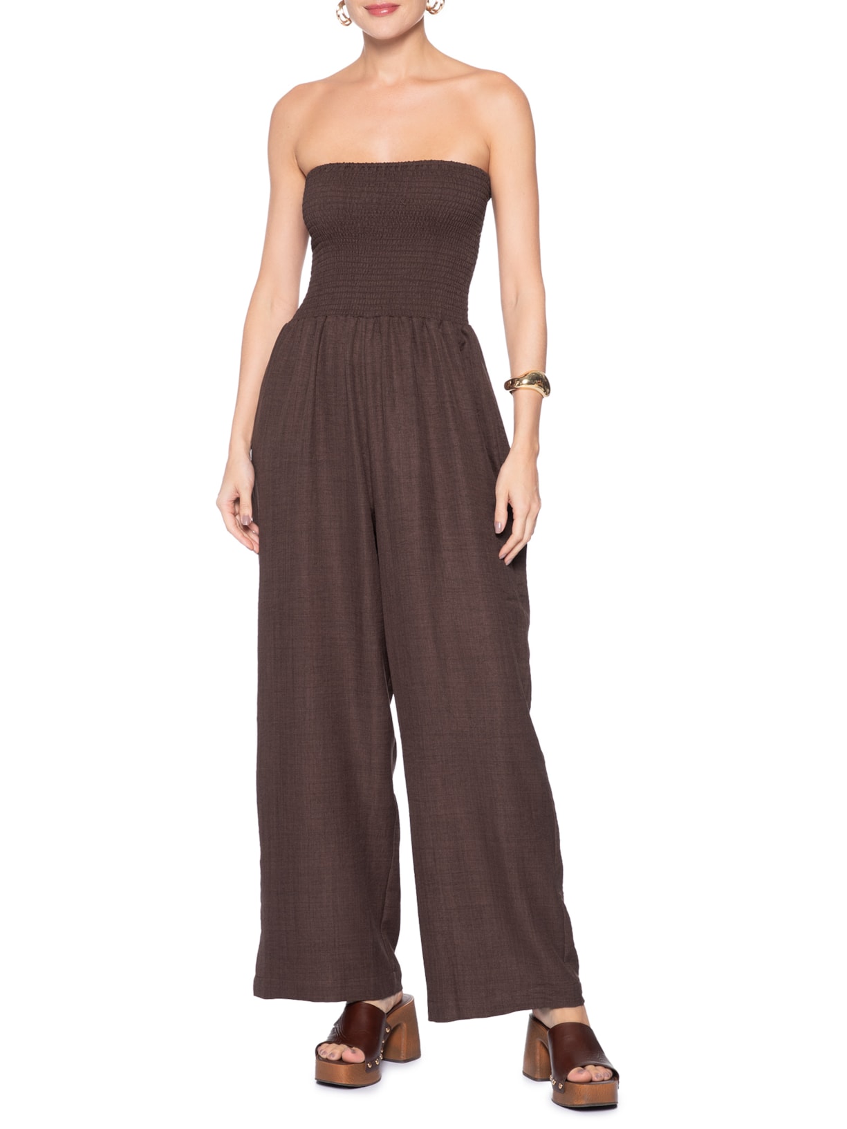 Macacão Feminino Com Lastex Marrom Market 33