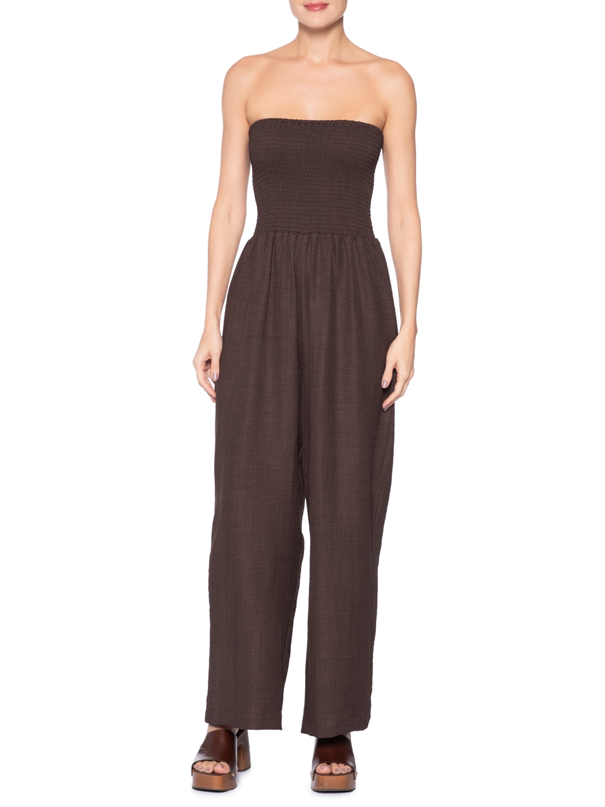 Macacão Feminino Com Lastex Marrom Market 33