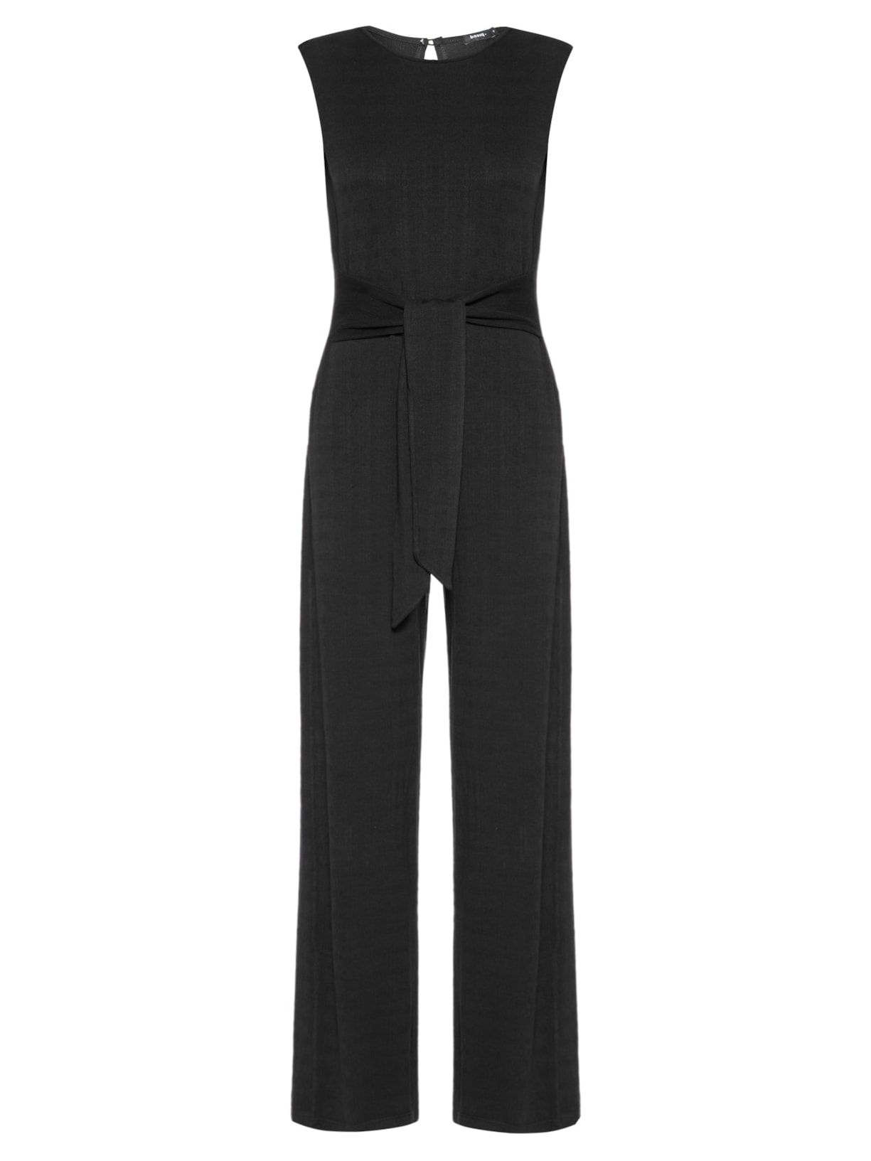 Macacão Feminino Com Ombreiras E Amarração - Preto