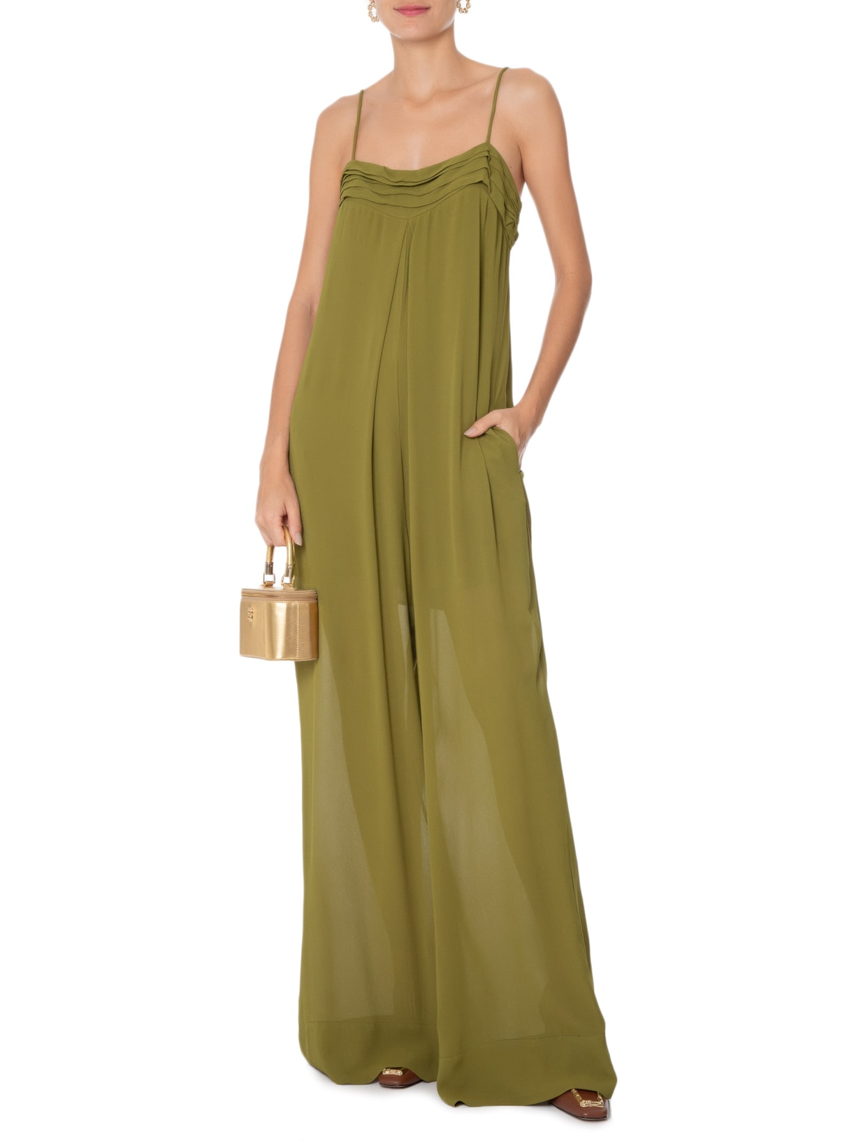 Macacão Feminino Com Prega Profunda Figo Verde Animale