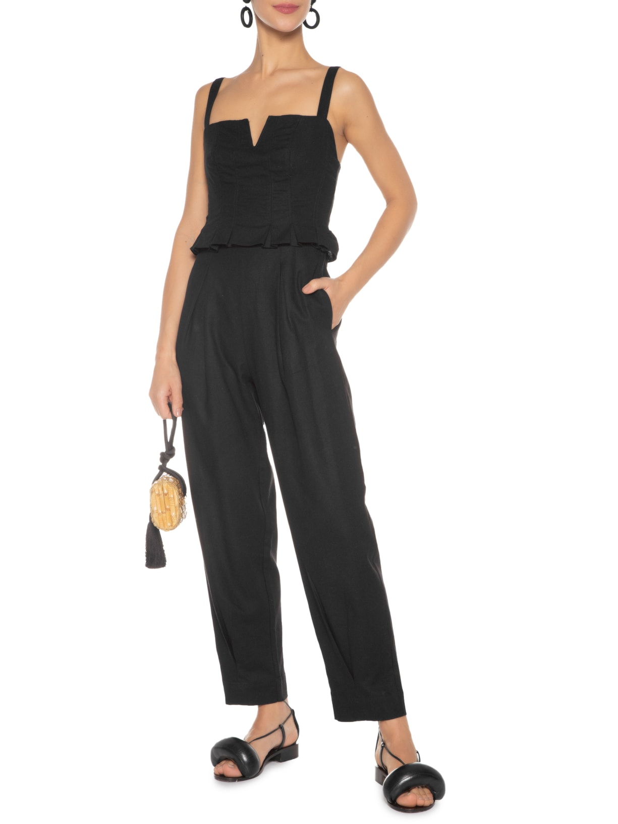 Macacão Feminino Corselet Midi Preto Farm