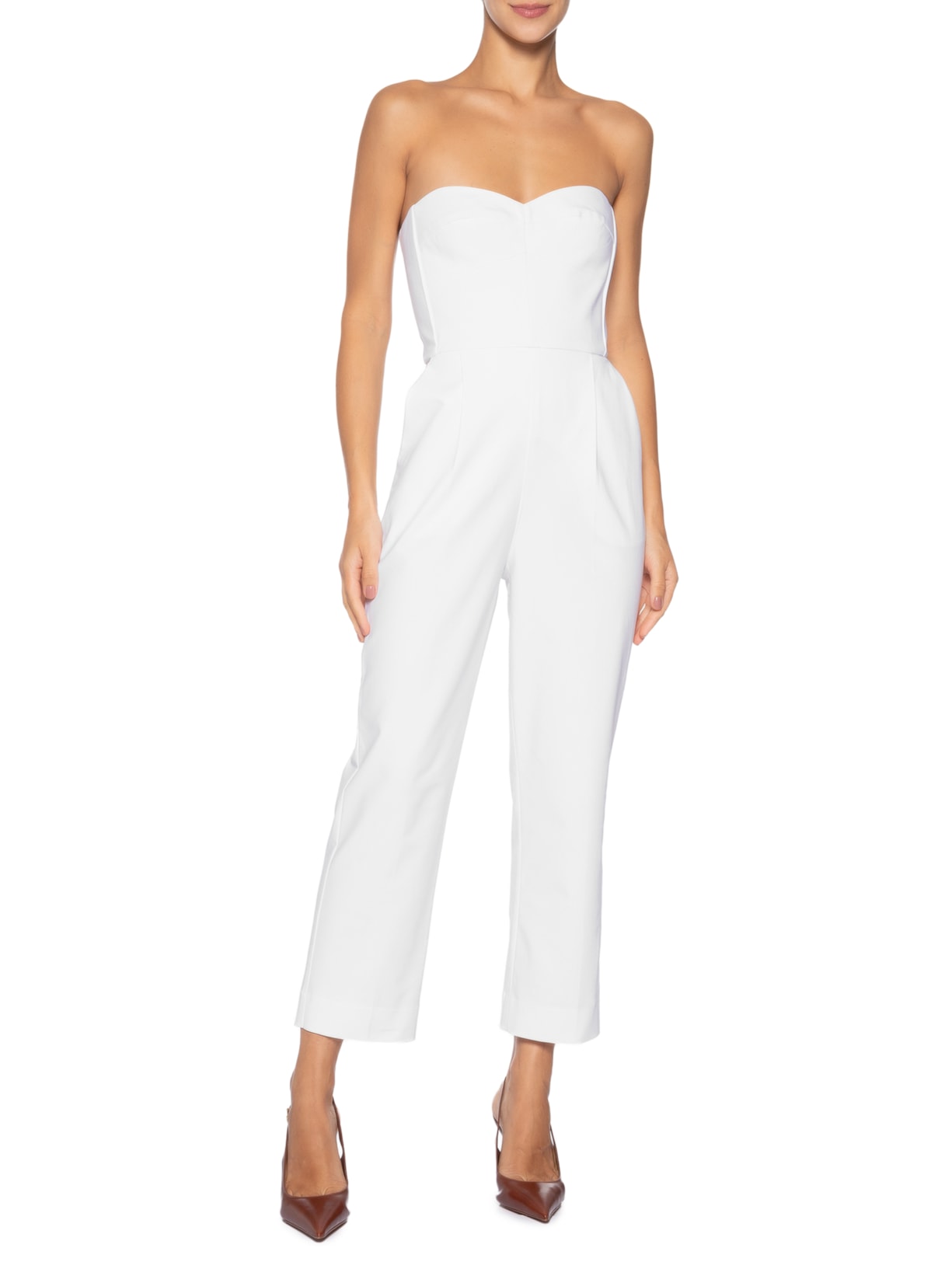 Macacão Feminino Corselet Prega e Vinco Branco Andrea Marques