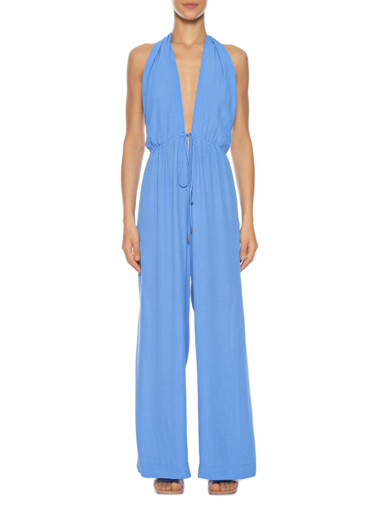 Macacão Feminino Crepe Decote Frente Azul Dress To