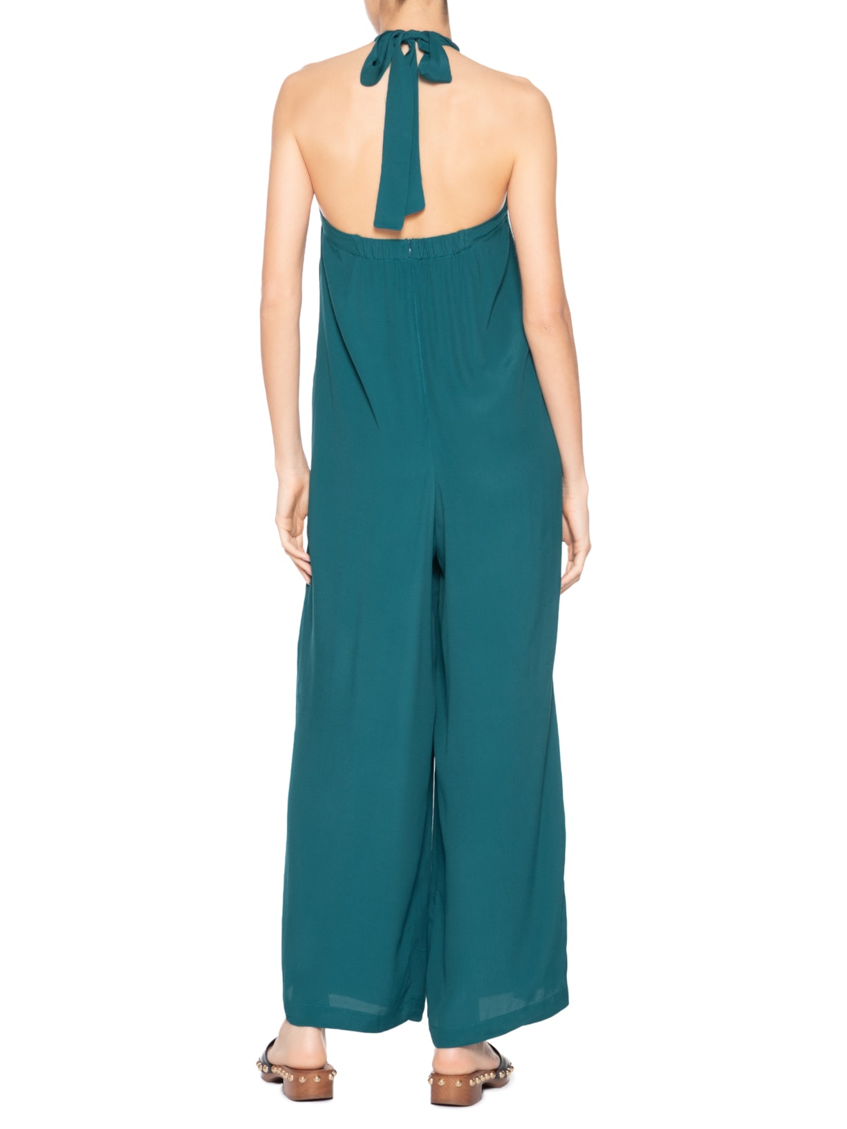 Macacão Feminino Crepe Decote Frente Transpassado Verde Dress To