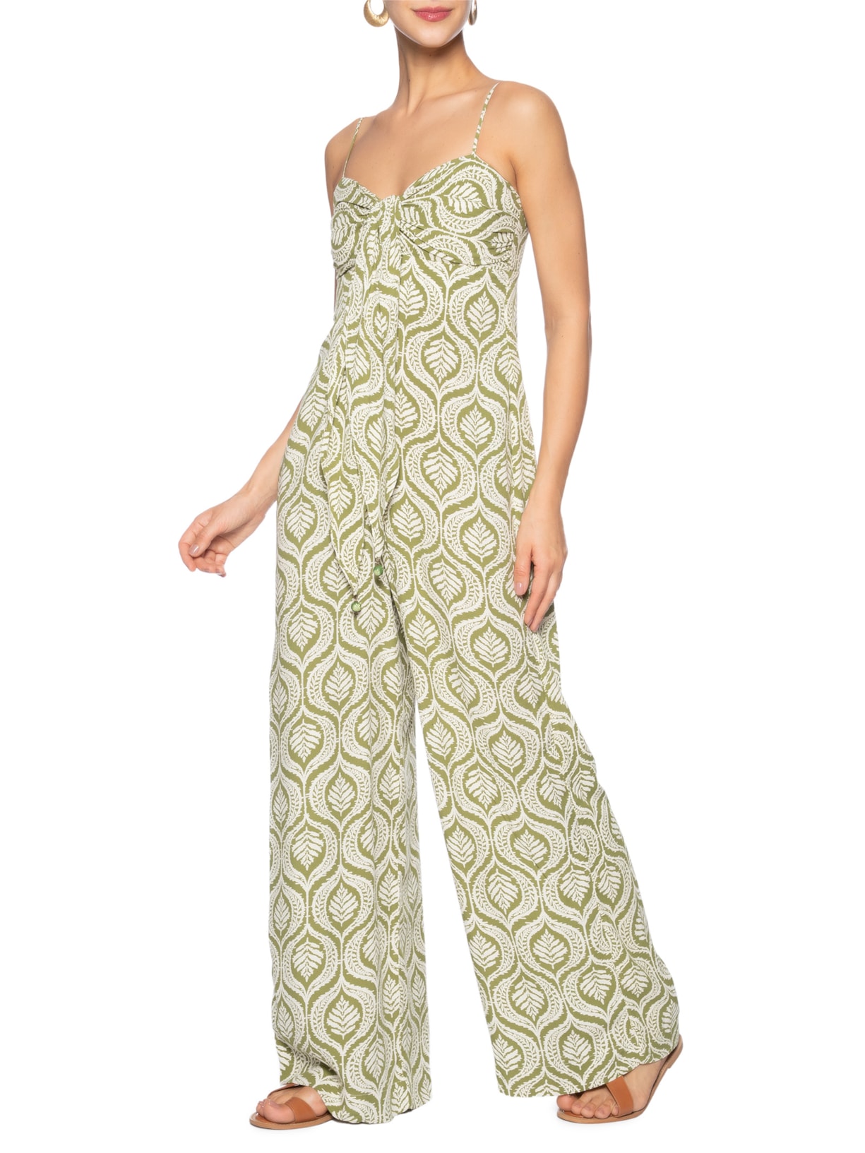 Macacão Feminino Crepe Estampa Jardim Verde Dress To