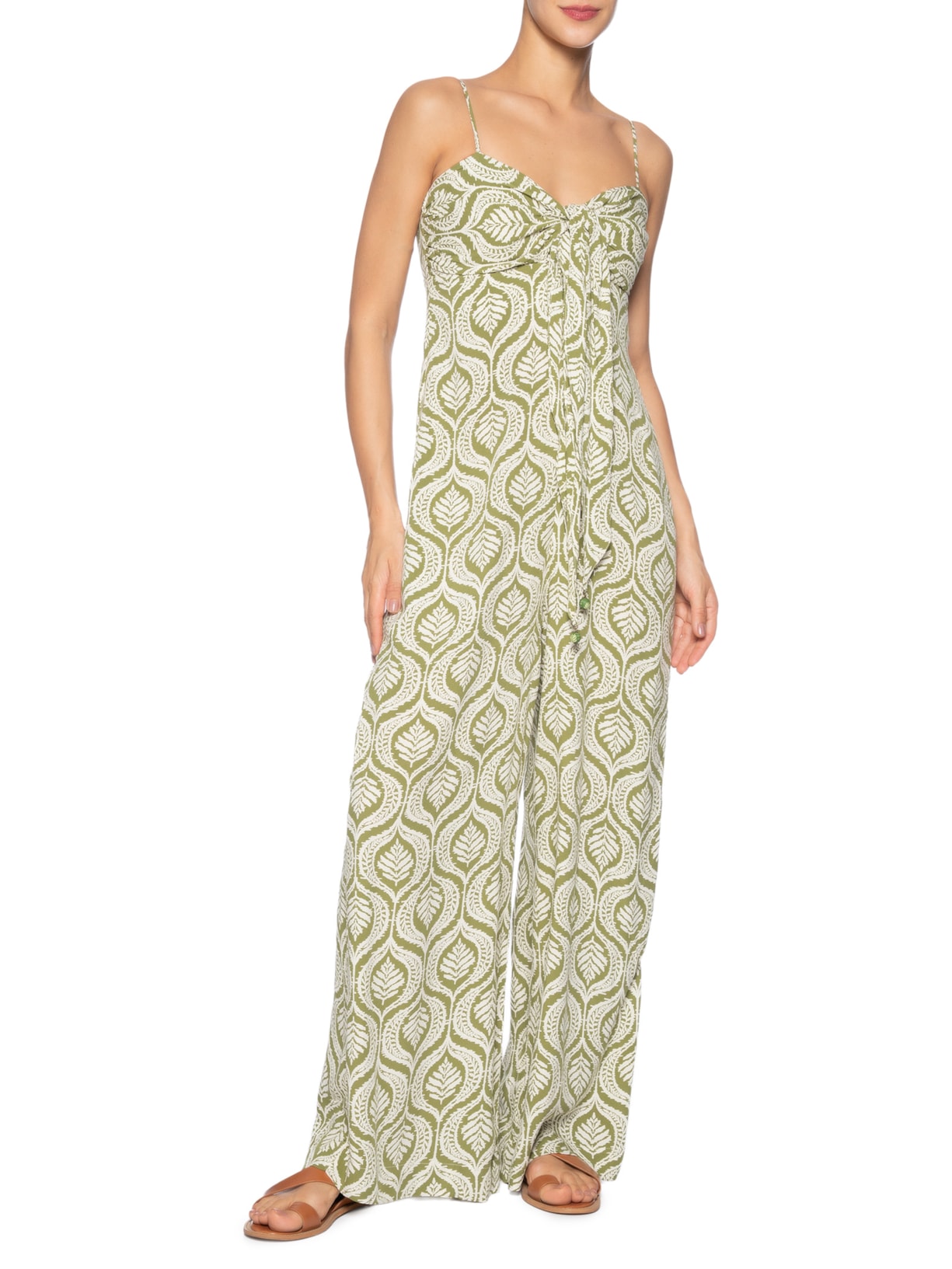 Macacão Feminino Crepe Estampa Jardim Verde Dress To