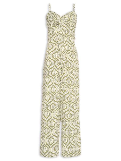 Macacão Feminino Crepe Estampa Jardim - Verde
