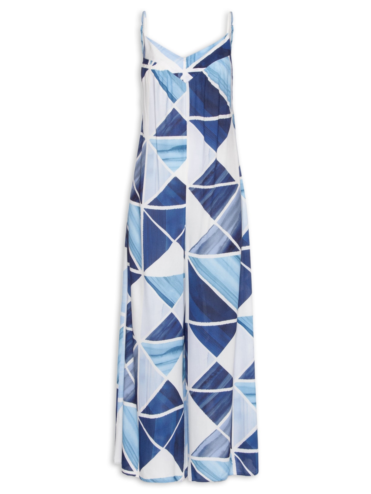 Macacão Feminino Crepe Estampa Mosaico - Azul