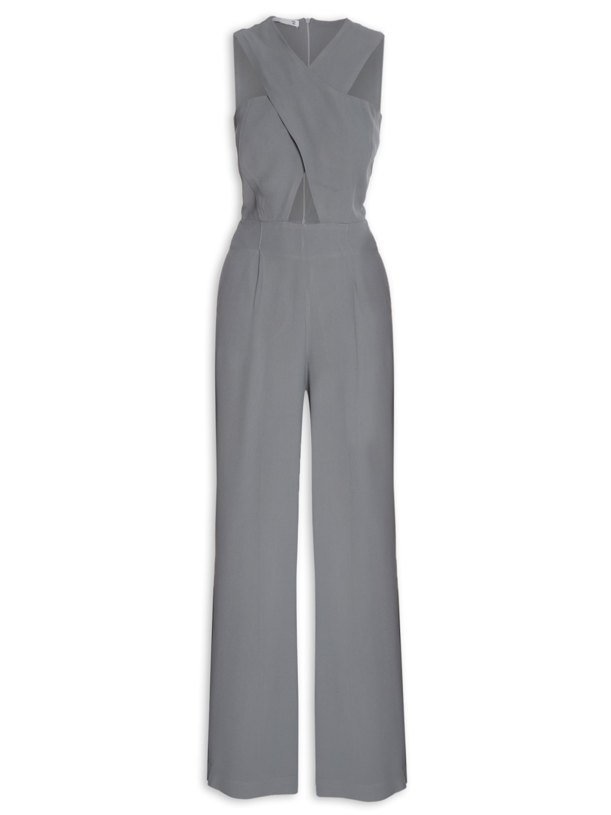 Macacão Feminino Crepe Pantalona Cruzado - Cinza