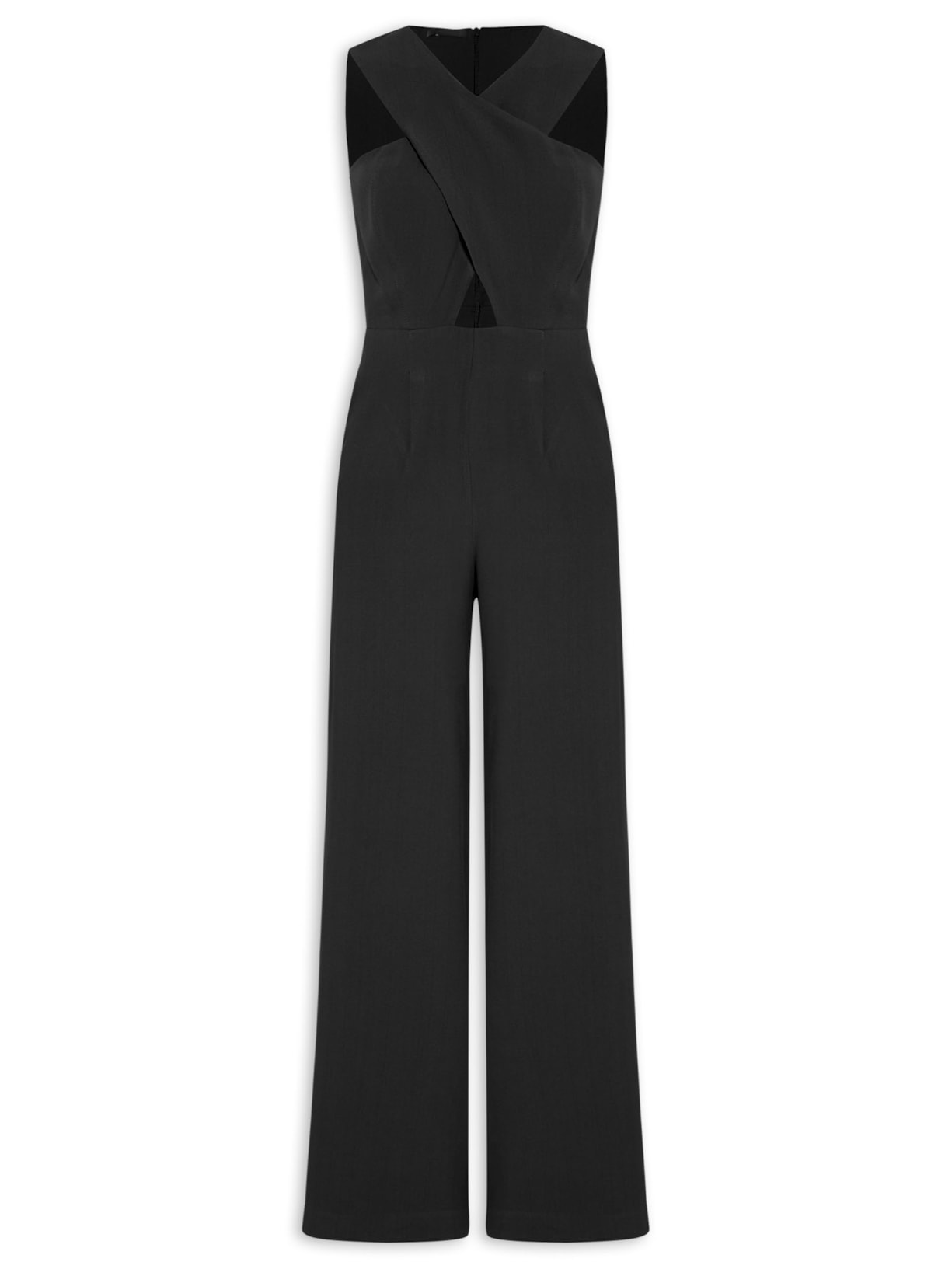 Macacão Feminino Crepe Pantalona Cruzado - Preto