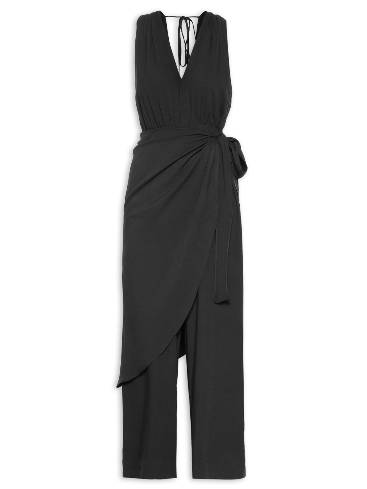 Macacão Feminino Crepe Pareô - Preto