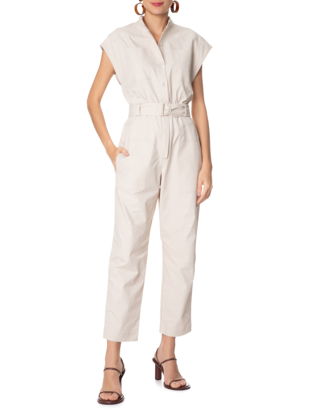 Macacão Feminino De Algodao Bolsos Naturais Animale Animale