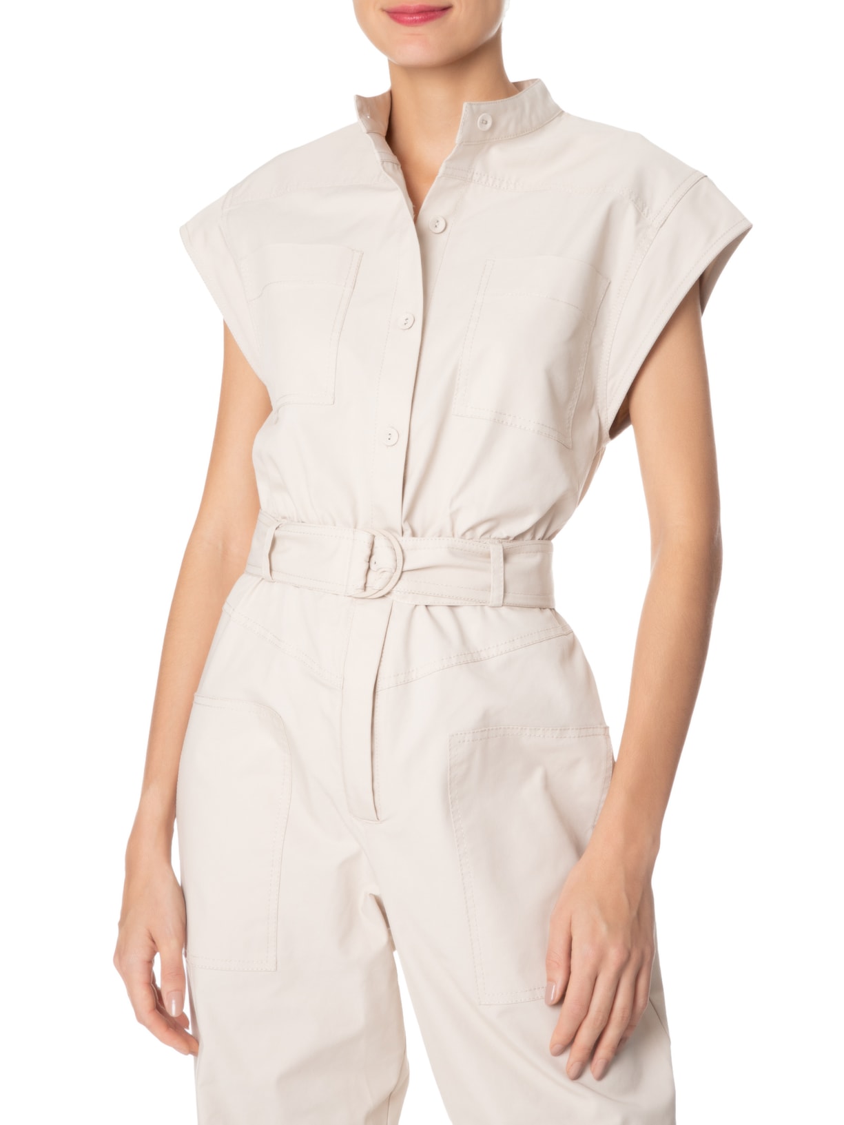 Macacão Feminino De Algodao Bolsos Naturais Animale Animale