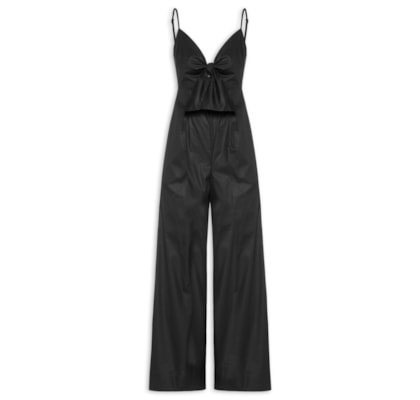 Macacão Feminino De Algodão Decote Laço - Preto