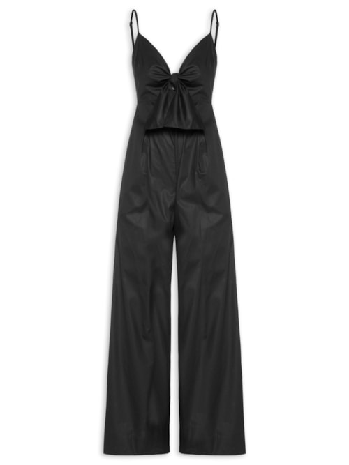 Macacão Feminino De Algodão Decote Laço - Preto