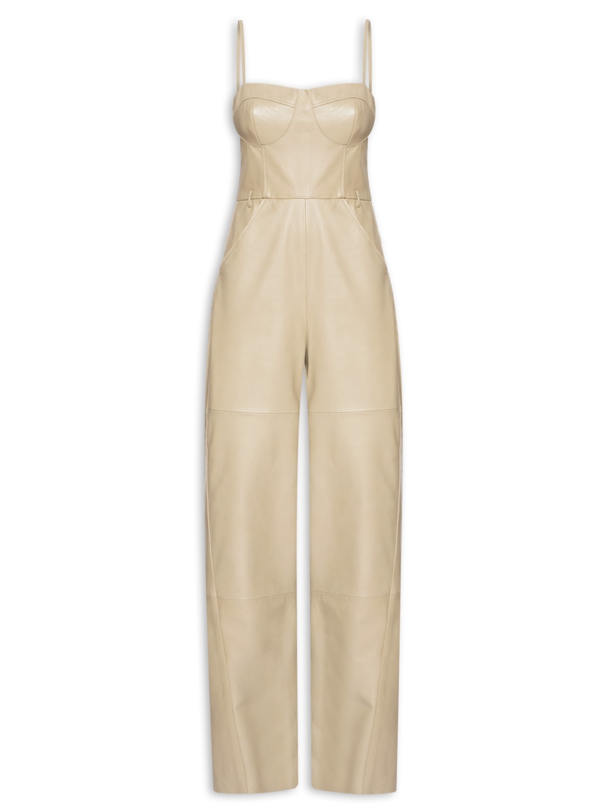 Macacão Feminino De Couro Sem Alça Recontes - Bege