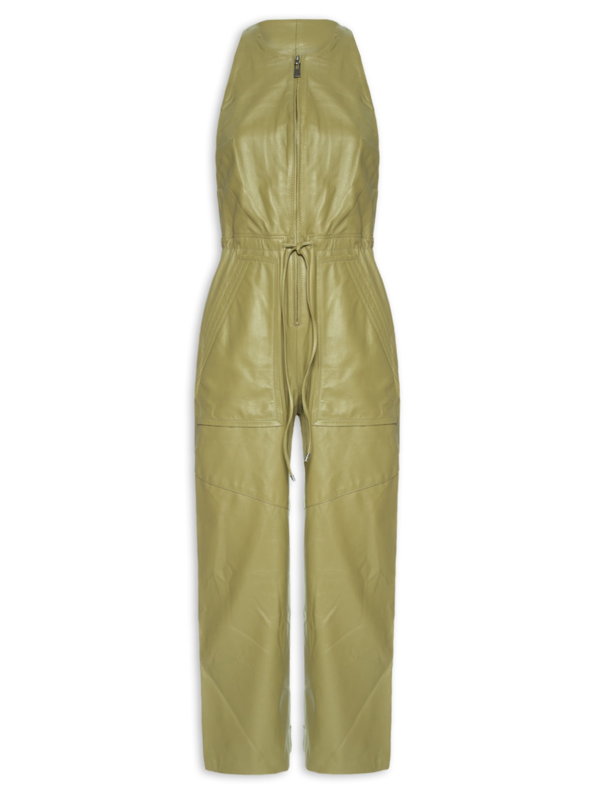 Macacão Feminino De Couro Zíper Frontal - Verde