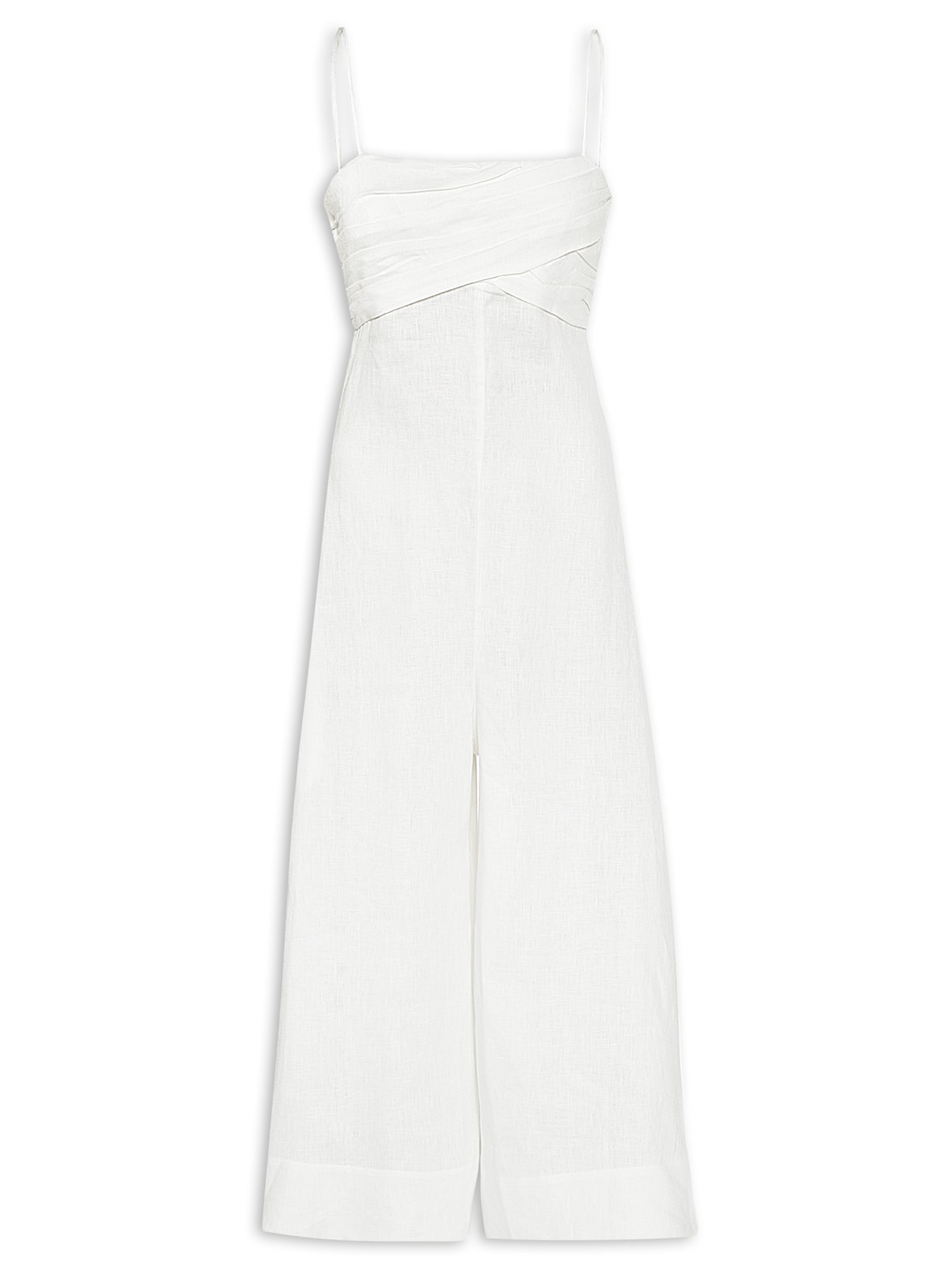 Macacão Feminino De Linho Com Top Drapeado - Branco