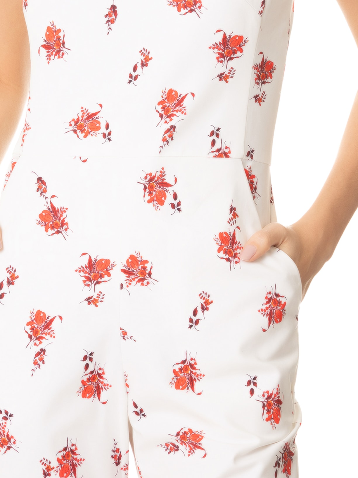 Macacão Feminino Decote Alto Semi Flare Off White Andrea Marques