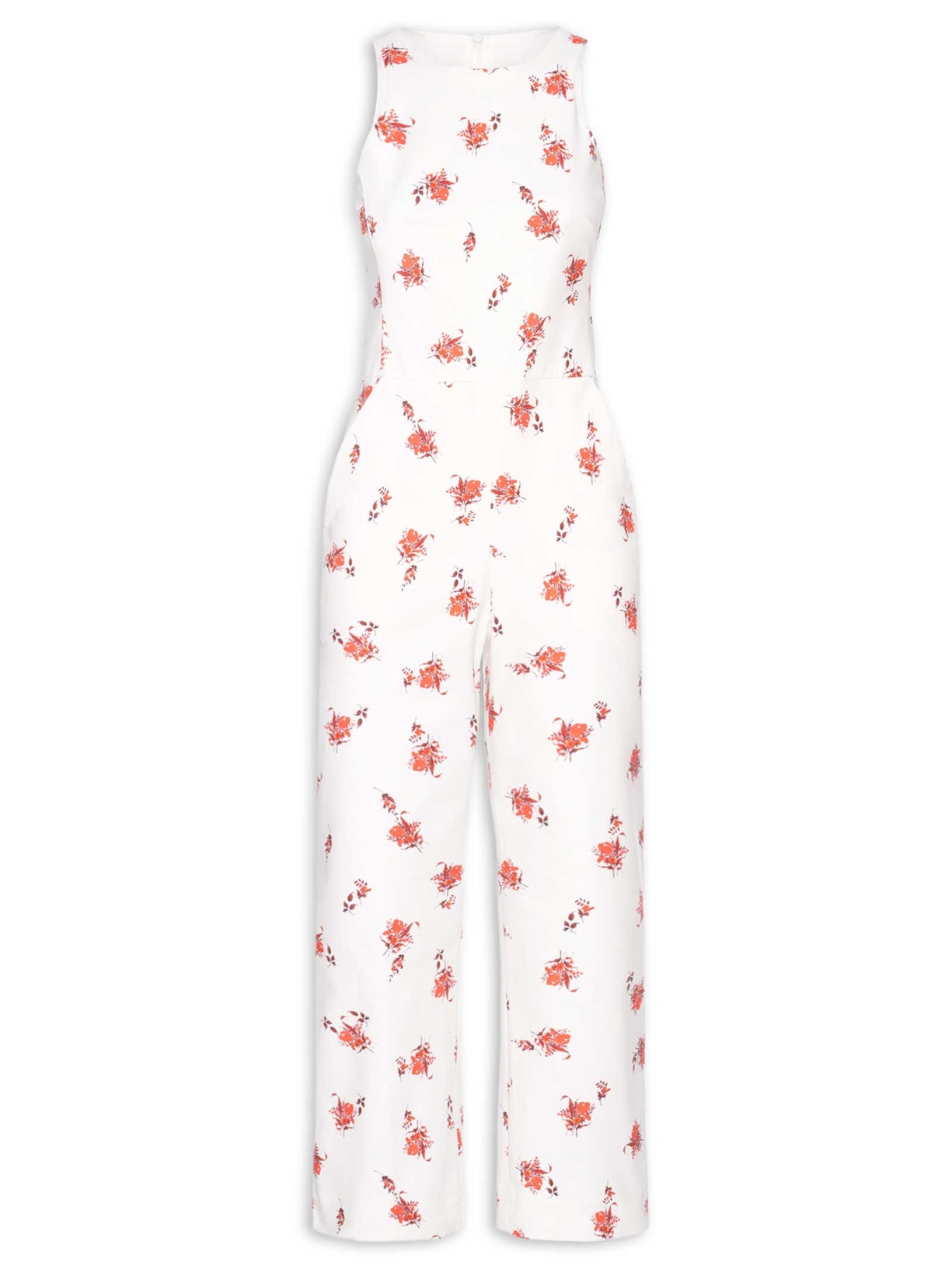 Macacão Feminino Decote Alto Semi Flare Off White Andrea Marques