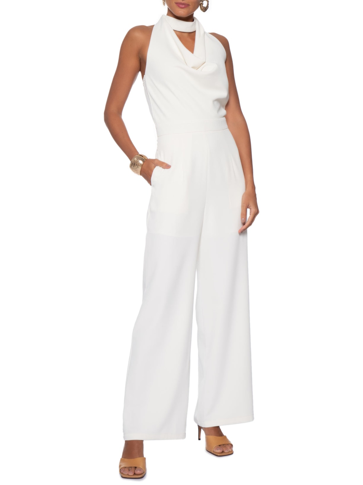 Macacão Feminino Decote Degagê  – Off White '2Essential