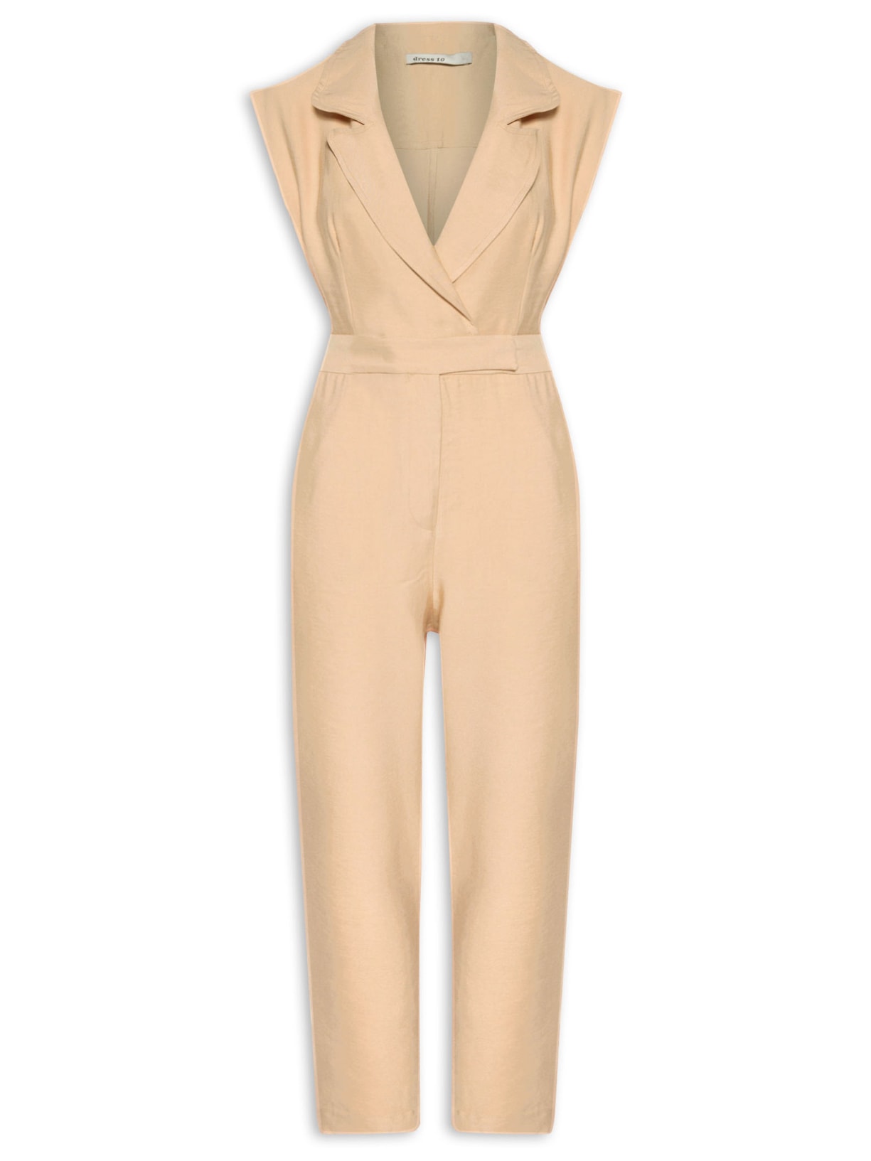 Macacão Feminino Decote Frente Transpassado - Bege