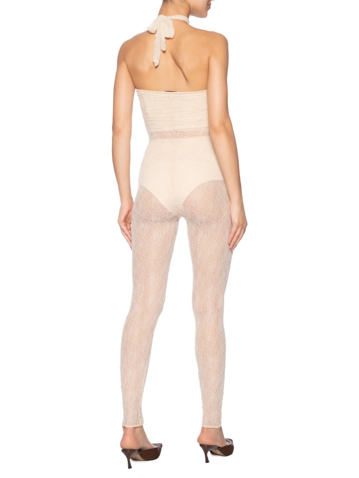 Macacão Feminino Decote Halter Em Renda Bege '2Essential