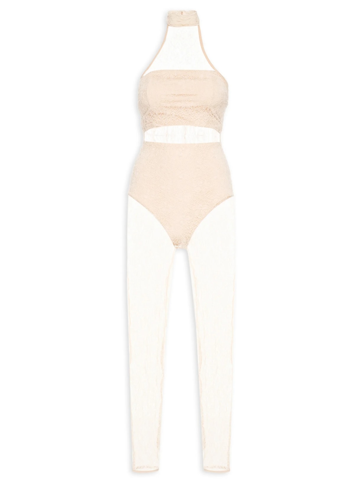 Macacão Feminino Decote Halter Em Renda - Bege