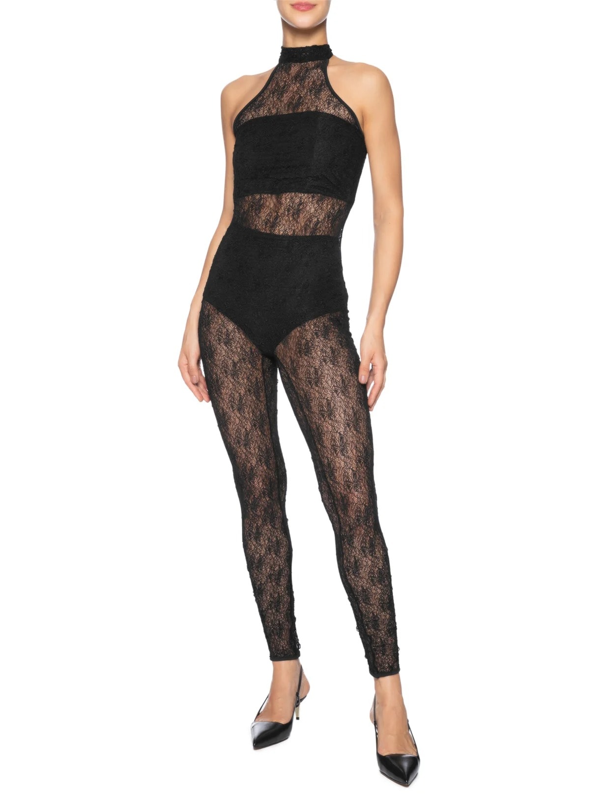 Macacão Feminino Decote Halter Em Renda Preto '2Essential